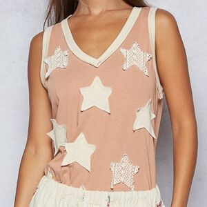 POL Star Embellished Tank Top in Peach and Cream